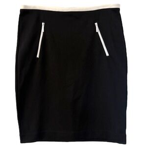 MICHAEL Michael Kors Black Knit Pencil Skirt with White Zippers and Trim